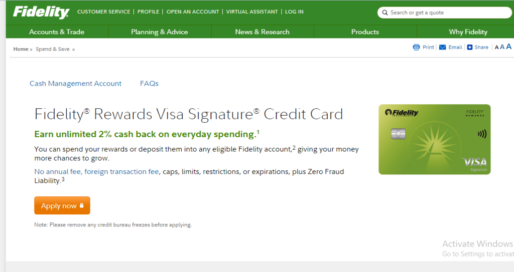 Earn 2% Cash Back with Fidelity's Investment Rewards Visa Signature Card 