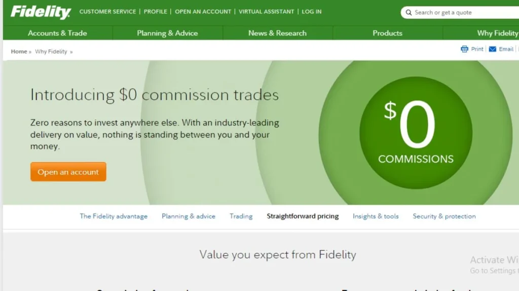 fidelity 0% commision trading fee